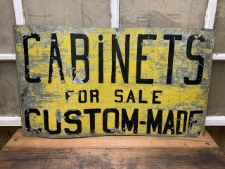 Vintage Old Hand Painted Sign Custom Cabinets Barn Tin Tacker