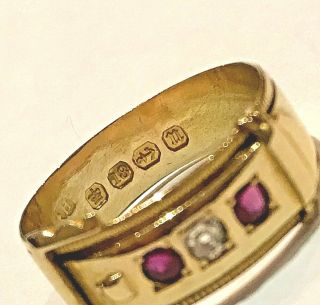 18ct Gold Ring Diamond and Ruby Victorian Buckle Antique 1887 size N 2