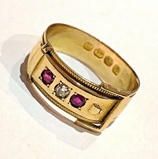 18ct Gold Ring Diamond and Ruby Victorian Buckle Antique 1887 size N 4