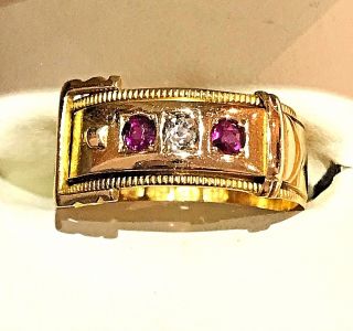 18ct Gold Ring Diamond and Ruby Victorian Buckle Antique 1887 size N 5