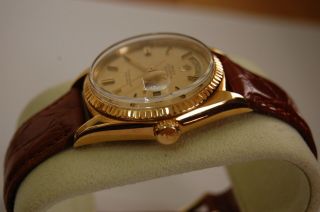 Rolex Day - date President 1803 18k Yellow Gold Men ' s Watch Leather Strap Pie Pan 3