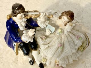 Antique German Dresden Sitzendorf Lace Porcelain Figurine 5