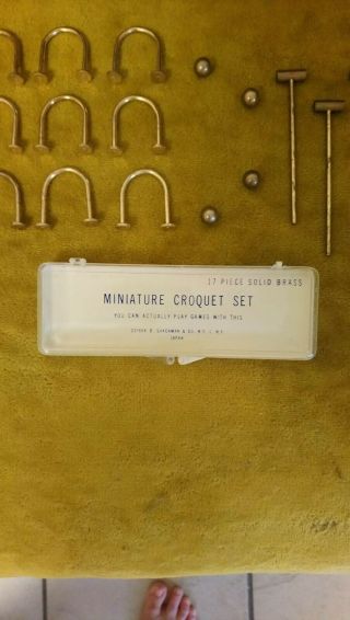 vintage B Shackman & Co NY solid Brass 17 pc Miniature Croquet game Set Japan 2