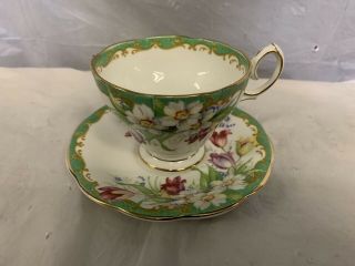 Bell China Tea Cup And Saucer Green Narcissus Pattern Teacup Set Tulip Floral
