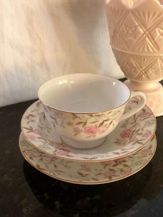 Vintage Jeannette Pink Rose With Gold Trim Tea Cup And Saucer By Sango