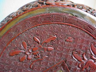 ANTIQUE CHINESE DARK CINNABAR PLATE HAND CARVED DRAGONS QING DYNASTY QIANLONG 12