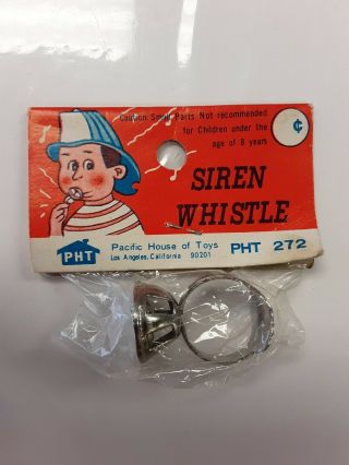 Vintage Metal " Siren Whistle " Ring By Pht,  Five & Dime Store Style Toy Nos Nip