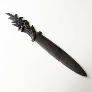 Black Forest Hand Carved Wood Letter Opener Edelweiss Austrian,  Swiss,  German