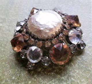 Vintage SCHREINER of York Baroque Pearl Smoky Brown,  Clear Rhinestone Brooch 3