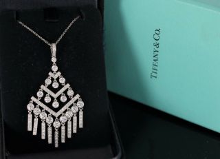 $18,  500 Rare Tiffany & Co Chevron Jazz Platinum 2.  06ct Diamond Pendant Necklace