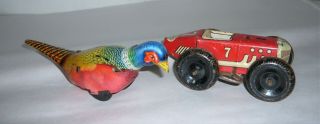 Vintage Marx 7 Toy Race Car & Tin Bird