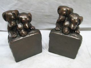 Pair Playful/playing Puppy Dogs Vintage Bronze Finish Bookends Wall
