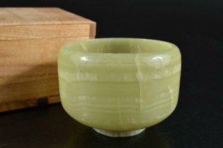 S5739: Japanese Stone Green Color Tea Bowl Green Tea Tool W/box Tea Ceremony