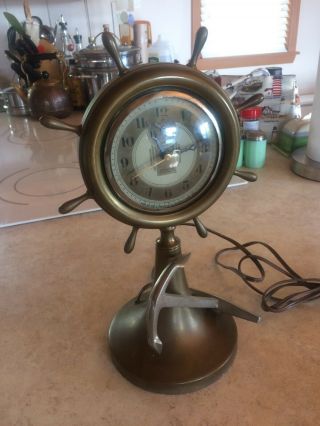 Ingraham Solid Brass Ship Wheel And Anchor Electric Clock