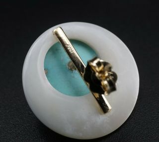 14K Yellow Gold Turquoise Mother of Pearl MOP Disc Dome Earrings 0.  9 