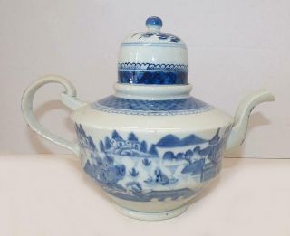 Exceptional Large & Tall 19th Century Chinese Blue & White Canton Ware Teapot