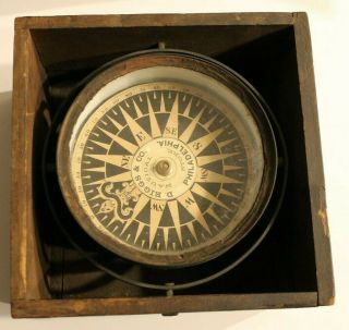 Vintage Antique Brass Nautical Ship Compass With Wooden Box 1928