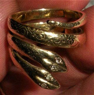 Antique C.  1880 14k Gold & Diamond Double Headed Snake Ring Unique Design Vafo