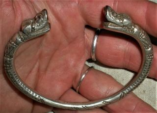 Antique C 1850 Viking / Celtic Style Dragon Head Ingot Coin Silver Bracelet Vafo