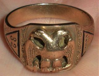 Antique C.  1880 10k Gold Masonic Double Headed Eagle 32nd Degree Ring Vafo