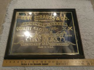 Vtg Levi Strauss & Co.  21.  5 " X 17.  5 " Advertising Acid Etched Mirror