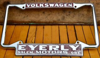 Vtg 60s Em Dealer Metal License Plate Frame Eyerly Volkswagen Vw Salem Or Motors