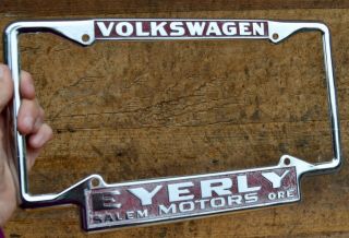 VTG 60s Em Dealer Metal License Plate Frame EYERLY Volkswagen VW SALEM OR Motors 2