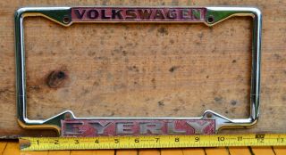 VTG 60s Em Dealer Metal License Plate Frame EYERLY Volkswagen VW SALEM OR Motors 3