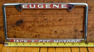 VTG 60s Embossed Metal License Dealer Plate Frame Jack CEE Eugene Or Volkswagen 2