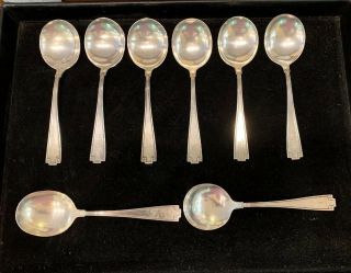 Gorham Etruscan Sterling Silver Set 8 Gumbo/ Large Cream Soup Spoons Monogram M