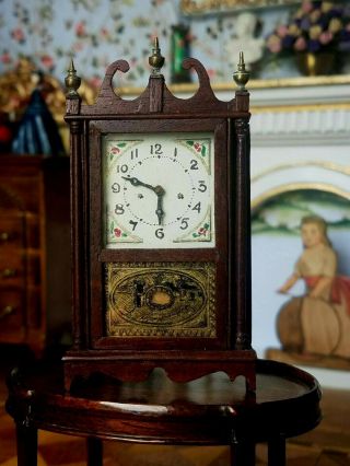 Antique Vintage Dollhouse Miniature Artisan Federal Mantle Clock 1:12 4
