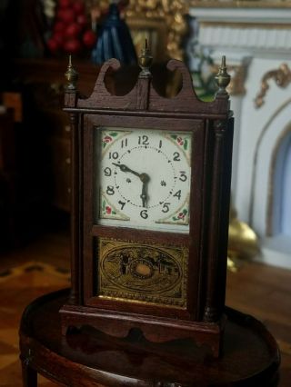 Antique Vintage Dollhouse Miniature Artisan Federal Mantle Clock 1:12 6