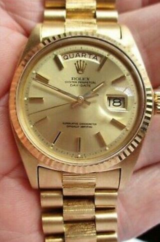 Mens Rolex Day - Date President Solid 18k Yellow Gold Watch Champagne Fluted 1803