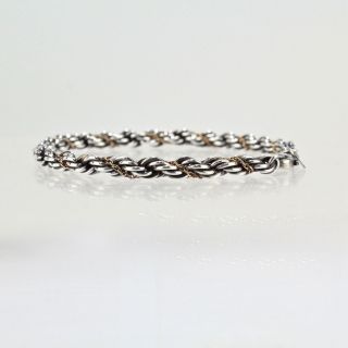 Estate Tiffany & Co Sterling Silver & 18K Gold Rope Twist Bracelet - 925 750 SL 3