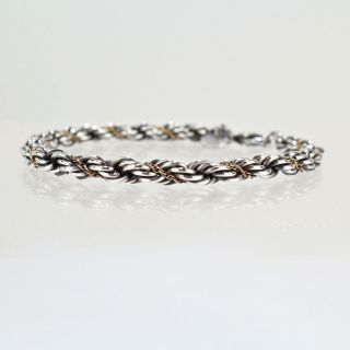 Estate Tiffany & Co Sterling Silver & 18K Gold Rope Twist Bracelet - 925 750 SL 4