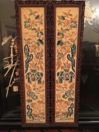 A Pair Chinese Qing Dynasty Textile Panels,  Framed. 2