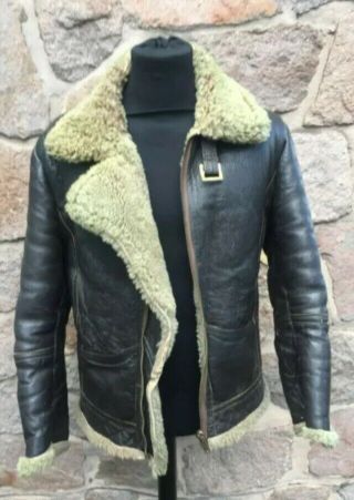 Vintage Leather Sheepskin Flying Jacket Shearling Size 40