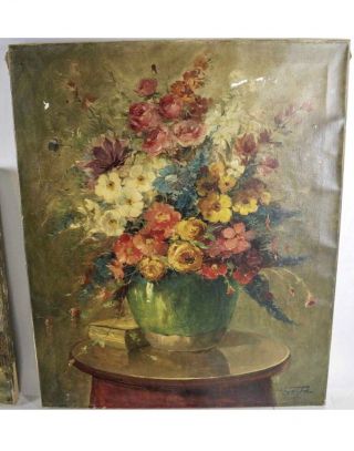 Late 19th Century “still Life With Flowers” Antique Oil Painting