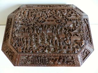 Exceptional & Large Antique 19thc Chinese Deeply Carved Box Great Detail