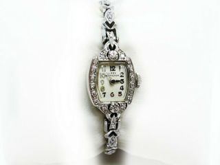 Vintage Lady Hamilton 14k White Gold Diamond Bracelet Dress Watch