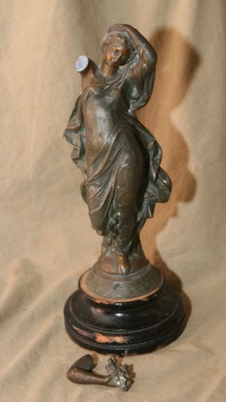 Antique 13 " Art Nouveau Spelter 13 " Statue Of Goddess Break To Arm For Repair