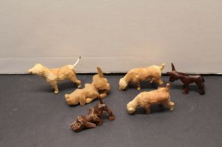 Vintage (5) Hand Carved Folk Art Wooden Dogs,  1 Donkey (project To Complete)