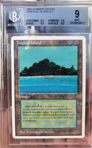Vintage MTG BGS 9 Summer Magic Tropical Island,  w/3x 9.  5 SUBs,  ALMOST GEM 4