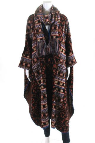 Bill Gibb Womens Pull Over Vintage Poncho Coat And Scarf Multi - Color Wool Size L