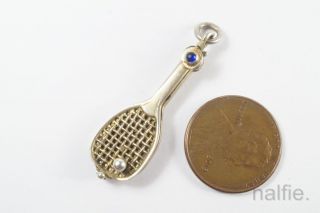 Unusual Antique Silver Tennis Racket & Ball Shaped Photo Locket Charm 1900