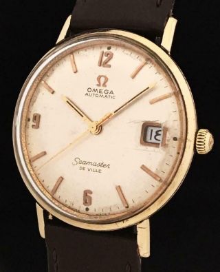 Vintage Omega Seamaster Deville Automatic Watch 14k Gold Steel W/date