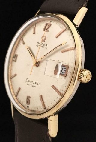 Vintage OMEGA SEAMASTER DEVILLE Automatic Watch 14k GOLD Steel w/DATE 3