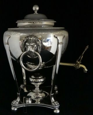 European Clasical Silver - Plated Hot Water Dispenser,  Paw Feet 16 ½” Tall,  19th C.