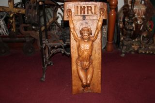 Large Vintage Jesus Christ Wood Carved Crucifix Cross Scharfenberger Christianit