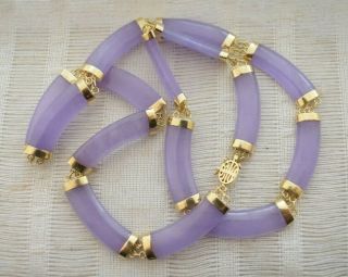 Vintage 14k Yellow Gold Lavender Jade Chinese Necklace Chain 24.  2g 17 " Not Scrap
